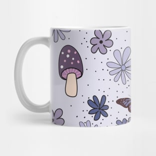 Lilac Flowers Butterflies and Mushrooms Cottagecore Aesthetic Mug